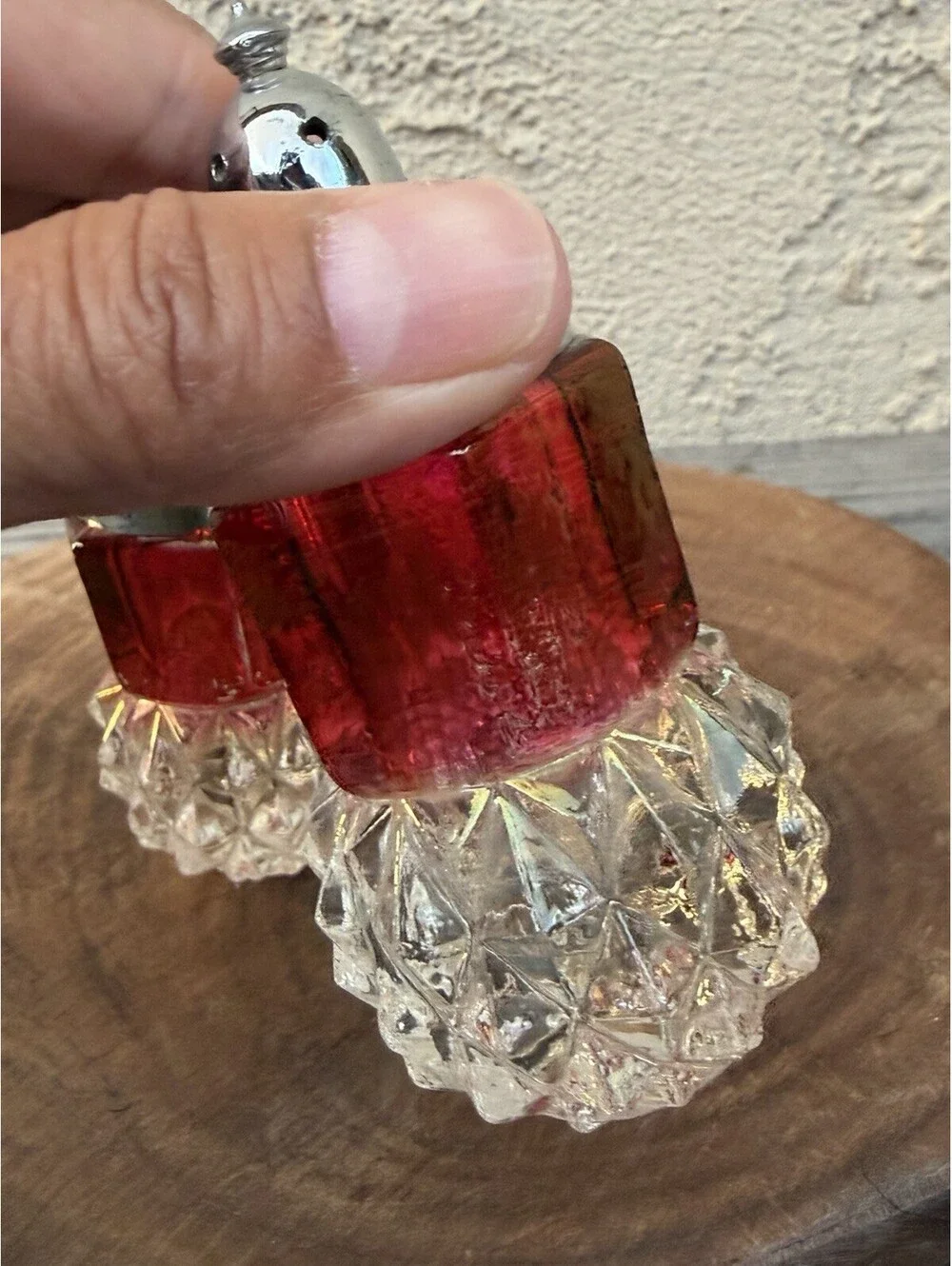 Vintage Indiana Glass Ruby Red Flash Diamond Point Crown Salt Pepper Shakers